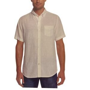 Weatherproof Vintage Men’s Washable Linen Short Sleeve White Blend Shirt Size L